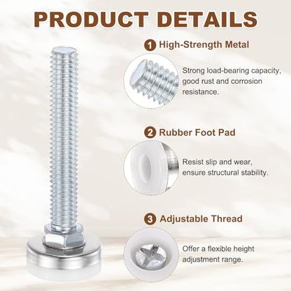 uxcell 4Pcs Furniture Leveling Feet, 3/8"-16x2 x1 Adjustable Metal - size: 3/8"-16 x 2" x 1"
