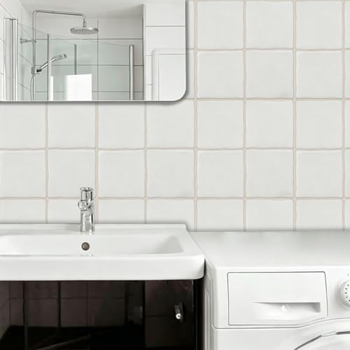 10pcs Peel and Stick White Backsplash Tiles – 7.87in x 7.87in Self-Adhesive Kitchen Wall Tiles, Bathroom Wall Panels, Modern DIY Stick On Tiles, Home Decor - color: Plain white