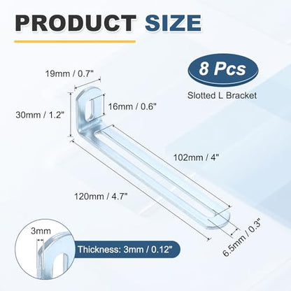 uxcell 8 Pcs Adjustable Right Angle Brackets 4.7"x1.2"x0.7" Silver - color: Silver, size: 4.7"x1.2"x0.7"
