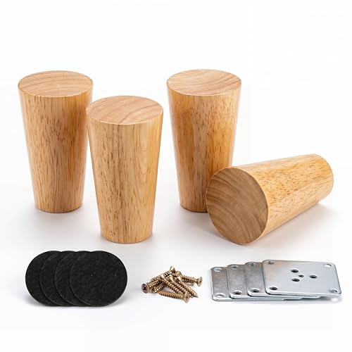 Wood 4 Inch Furniture Legs Set of 4 Round Solid Mid Century Couch Feet Replacement Legs for Sofa Dresser Cabinet Bed Ottoman Home DIY - color: Round Straight Natural