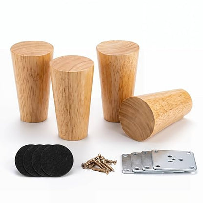 Wood 4 Inch Furniture Legs Set of 4 Round Solid Mid Century Couch Feet Replacement Legs for Sofa Dresser Cabinet Bed Ottoman Home DIY - color: Round Straight Natural