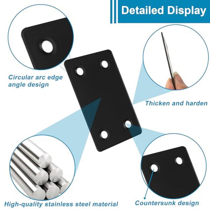 50PCS Flat Straight Brace Brackets, 2.36" Stainless Steel Joining Brackets - size: Black,2.36"x1.5"