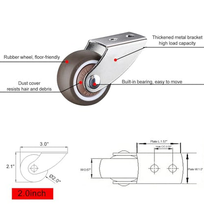 2" Rigid Caster Wheels, Small Door/Gate Support Wheel, Anti-Sag, 4‑Pack - size: 2.0inch