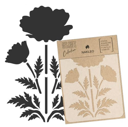 NAKLEO Painting Stencil for Crafts A5 5.9” x 8.3”, Eastern Poppy Pattern - color: Eastern Poppy, size: A5