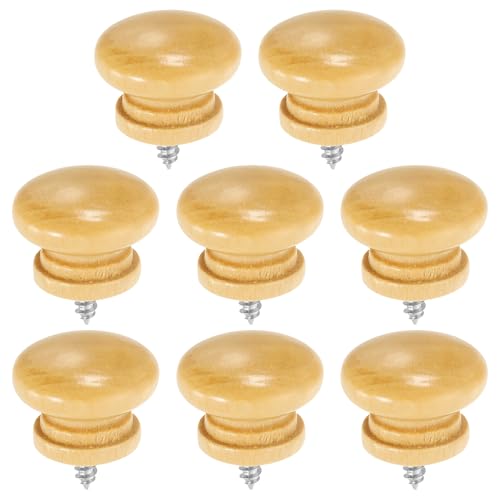 uxcell 8Pcs Round Wood Drawer Knob, 1.1" x 0.87" Self-Tapping Solid Wood Handle Round Cabinet Knob Mushroom Shape Wooden Knobs for Furniture Dresser Wardrobe, Wood Color - color: Wood Color, size: 1.1" x 0.87"