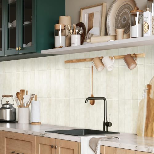 Alwayspon 10 Sheets 12inch/30.5cm 3D Vinyl Backsplash Tiles, Self-Adhesive Peel and Stick Wall Tile Stickers Stick on Subway Tiles for Kitchen Bathroom Wall, Cream Beige - color: Cream Beige