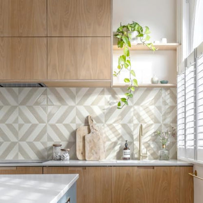 STICKGOO Herringbone Peel and Stick Backsplash, White & Beige, 10 Sheets - color: White & Beige, size: Pack of 10