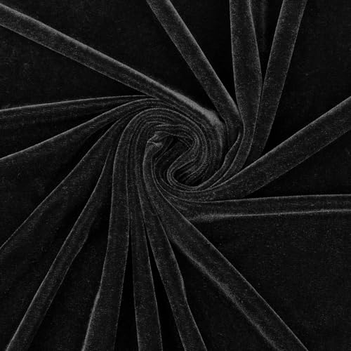 XSEINO Stretch Velvet Fabric by The Yard, 63" x 40" Cut, Soft Black Fabric for Upholstery, Sewing, Crafts, Apparel - 90% Polyester 10% Spandex - color: Black