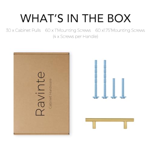 Ravinte Brushed Gold Cabinet Handles,Round T Pulls,3-3/4 Inch,30 Pack - color: Brushed Gold, size: 3-3/4 Inch Hole Center