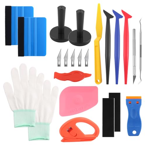 Upgraded Car Vinyl Wrap Tool Kit,Portable Car Vinyl Wrap Kit as Vehicle Window Tinting Tools,Professional Cars Wraps Kits with Plastic & Felt Squeegee/Gloves/Vinyls Wraps Magnets