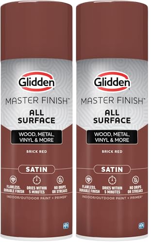 Glidden Master Finish 12 oz. Satin Brick Red Interior/Exterior All Surface Spray Paint and Primer (Pack of 2) - color: Brick Red, size: 12 Ounce (Pack of 2)