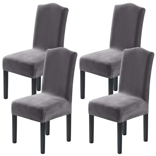 H.VERSAILTEX Velvet Dining Chair Covers Stretch Chair Covers for Dining Room Set of 4 Parson Chair Slipcovers Chair Protectors Covers Dining, Soft Thick Solid Velvet Fabric Washable, Grey - color: Grey, size: 4