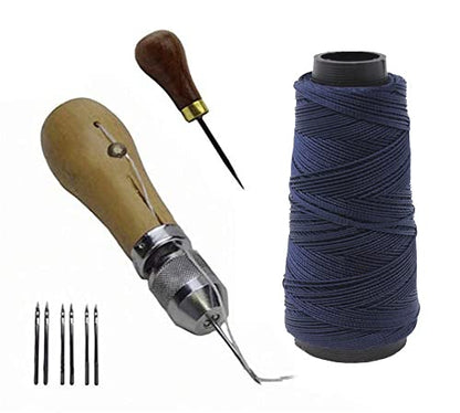 JC Performance Leather Sewing Awl Quick Stitch Repair Tool Set Heavy Duty Thread (with Stab Tool, Navy Blue) - color: Navy Blue, size: With Stab Tool