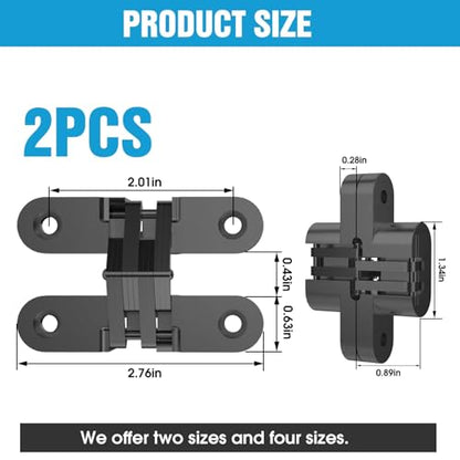 Invisible Cabinet Hinges 180° Black, 2-Pack - color: Black-2PCS, size: C: Door Thick(1"~1-3/8")