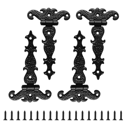Jiozermi 4 PCS T-Strap Hinges, Black Decorative Door Hinges - color: Black