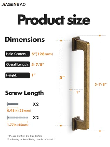 5 Pack Antique Brass Cabinet Pulls 5" Hole Center Retro Vintage Cabinet Handles Square Drawer Pulls Cupboard Kitchen Hardware - size: 5" Hole Center