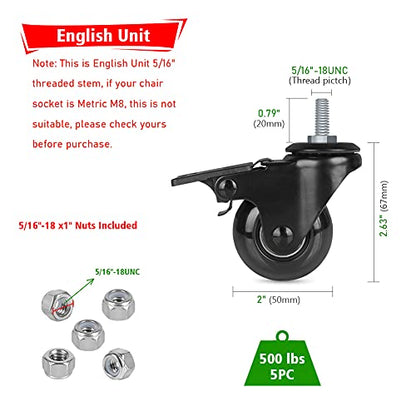 Hirate 2 inch Lockable Caster with 5/16"-18UNC Threaded Stem Swivel Wheels - size: 2"