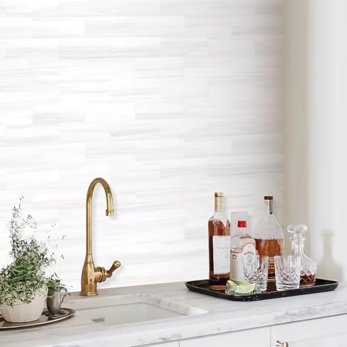 STICKGOO 10-Sheet Peel and Stick Backsplash on Subway Tile, Dolomite White - color: Dolomite White Marble
