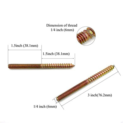 12 Pack 1/4-20 x3 Inch Hanger Bolts 1/4-20" Double Headed Bolts 1/4 Wood Dowel Screw Self-Tapping Screw Hanger Bolts for Furniture Double Head Threaded Rods Bolt 76.2mm Length - size: 1/4-20"x3"-12PCS
