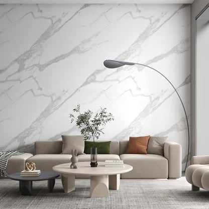 Large Marble Contact Paper White Peel and Stick Wallpaper 48"x354" - color: White and Silver, size: 48" x 354"