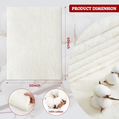 RRKTP Cotton Batting for Quilting，200 g/m² Lightweight Quilt Batting Crib Size，Natural All Season Comfort Cotton Stuffing, Sewing Handmade & DIY Crafts 50"×60" - size: 50×60