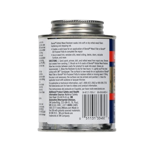 Bondo Rotted Wood Restorer, 8 fl oz., Penetrates into Spongy, Dry-rotted Wood Fibers Creating a Solid Surface, Dries clear and tack free, Water Resistant, Stainable and paintable (20131)