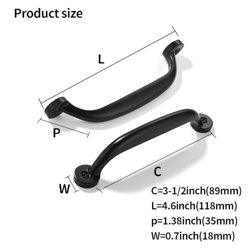 10 Pack 3-1/2 inch Hole Center Matte Black Cabinet Pulls - Heavy Duty Solid Drawer Hardware Handles Kitchen Vanity Bathroom Handles - color: Matte Black, size: 3-1/2"(89mm) Hole Center