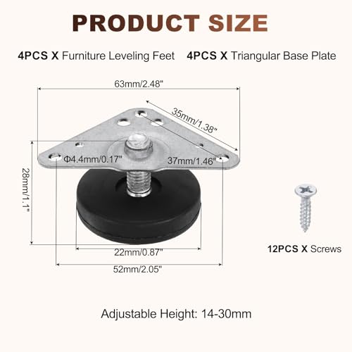 uxcell 4pcs Furniture Leveling Feet Adjustable Metal Feet (28x19x40mm) - size: 28 x 19 x 40mm