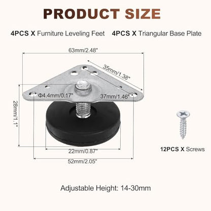 uxcell 4pcs Furniture Leveling Feet Adjustable Metal Feet (28x19x40mm) - size: 28 x 19 x 40mm
