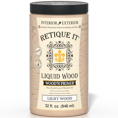 Retique It Wood'n Primer - Paint it then stain it - Stainable Wood Fiber Paint (Light Wood, Large) - color: Light Wood, size: 32 Fl Oz (Pack of 1)