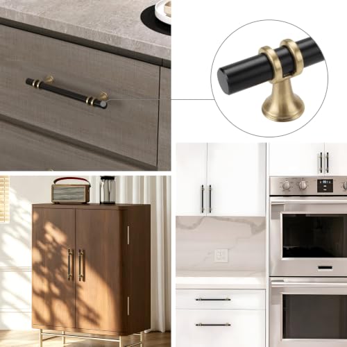 Rergy 10 Pack 3-3/4 Inch Hole Center Black & Champagne Gold Cabinet Pulls - color: Black&Champagne Bronze, size: 3-3/4in Hole Center(96mm)