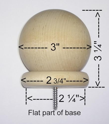 (1) - Ball Finial 3 in - Round Large Birch Wood Ball Finial with 3/16 in Wood Screw - - Wood Cap Baluster Newel Post Railing/See Description for Details and Measurements, Unfinished