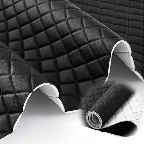 SmoothNovelty 5.4 Yards Diamond Quilted Vinyl Headliner Material 55 in Wide Faux Leather with Foam Backed 2" x 3" Diamonds Pattern Fabric for Car Furniture Upholstery(Black) - color: Black, size: 5.4 Yards