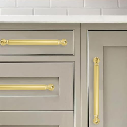 khtumeware 2-Pack Vibrant Brushed Brass Cabinet Pulls Modern Heavy-Duty Solid 3-1/2 Inch(89mm) Hole Center Drawer Pulls Cabinet Hardware Suitable for Kitchen Cabinets Bathrooms - color: Vibrant Brushed Moderne Brass, size: 3-1/2 Inch(89mm)Hole Center