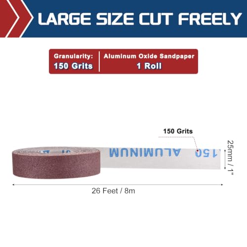 Sandpaper Roll 1Inch 26FT 150Grit Aluminum Oxide Emery Cloth Roll - size: 1 Inch x 25 Feet 150 Grits