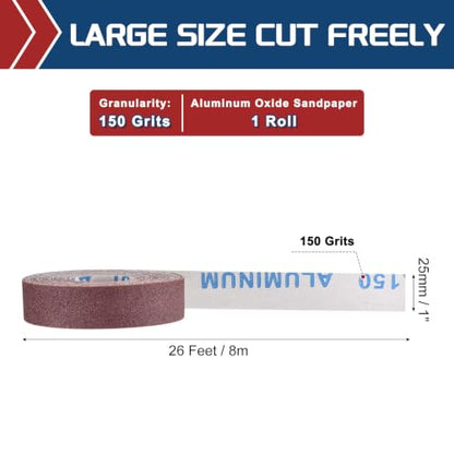Sandpaper Roll 1Inch 26FT 150Grit Aluminum Oxide Emery Cloth Roll - size: 1 Inch x 25 Feet 150 Grits