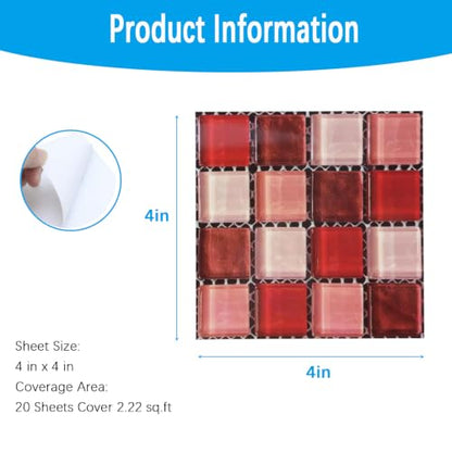 Geesatis Red Peel and Stick Backsplash,Self-Adhesive Removable Wall Tiles - color: Red