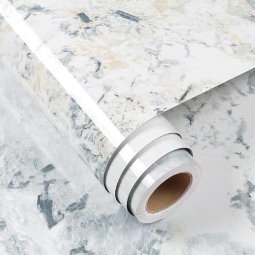 FunStick 24"x200" Blue White Marble Contact Paper Peel and Stick Countertop Contact Paper Waterproof Marble Wallpaper Self Adhesive Wall Paper for Kitchen Bathroom Cabinet Counter Top Table Vinyl Wrap - size: 200" x 24"