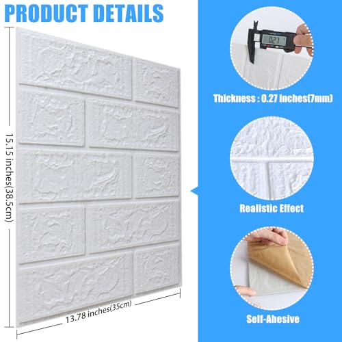 Peel and Stick 3D Foam Wall Panels, Self Adhesive Wallpaper - color: White, size: 10 Pack
