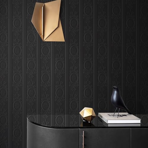 JiffDiff Black 3D Embossed Textured Peel Stick Wallpaper 17.3"x400" - color: Black, size: 17.3" x 400"
