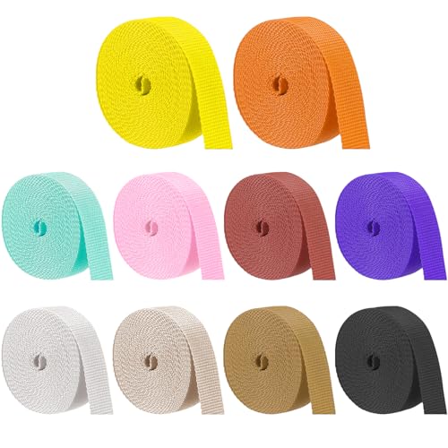20 Rolls Heavy Cotton Webbing 1 Inch, 65.6 Yard 20 Color Polyester Tubular Webbing Strap Tote Bags Leash Straps for Making Bag Handles, Cloth Belt, Crafts Outdoor Accessories - size: 10 Rolls