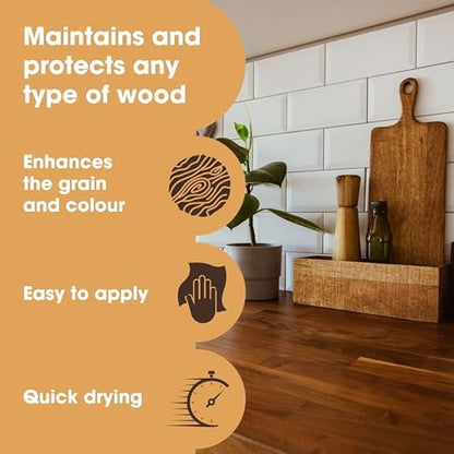 Furniture Clinic Danish Oil for Wood - Premium Finishing Oil to Enhance The Natural Beauty of Oak, Pine & Wooden Worktop Surfaces - Seal & Protect for a Satin Finish - 169 fl oz - size: 169 fl oz