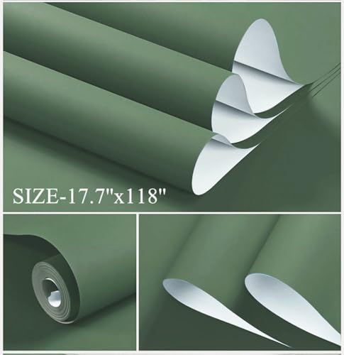 Dimoon 394''x23.6'' Green Peel and Stick Wallpaper Contact Paper Modern Self Adhesive Wall Paper Removable Renter Friendly Textured Solid Color Shelf Cabinet Vinyl Roll (394''x23.6'',Dark Green) - color: Dark Green, size: 23.6" x 394"