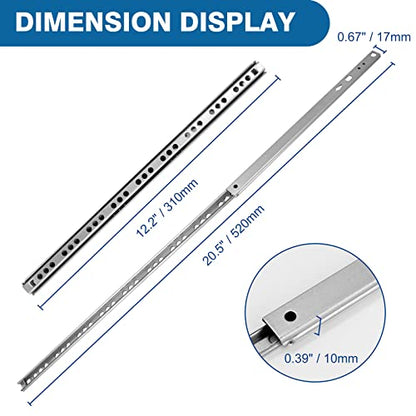 12.2 Inch Ball Bearing Drawer Slides - 2 Fold Metal Drawer Tracks - 2pcs - size: 12.2 Inch