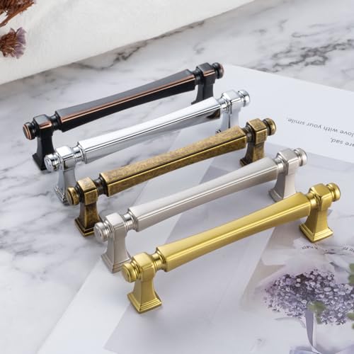 6-1/4 Inch Antique Brass Cabinet Pulls 10 Pack French Style P2501 - color: Antique Brass, size: 6-1/4 Inch Hole Centers