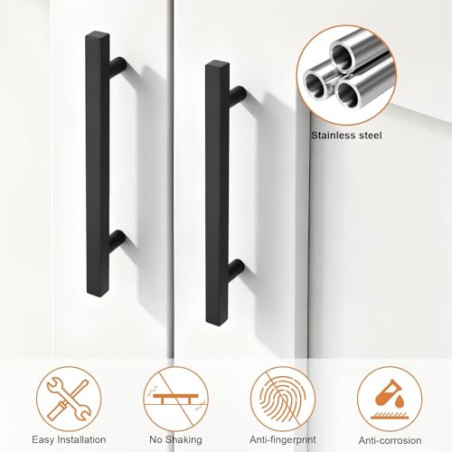 Probrico Matte Black Cabinet Handles & Pulls 5" CC Square 5 Pack - color: Black, size: Hole Center: 128mm(5inch)