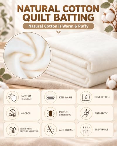 PLANTIONAL 79"x91" Natural Cotton Batting for Quilting, 200g/m² - size: 79 x 91 Inch