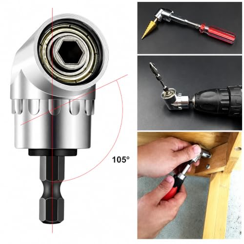 105 Degree Right Angle Drill Adapter, Hex Shank Angle Drill Attachment, Power Screwdriver Corner Driver Tool, Quick Change Drill Bit Extension for Tight Narrow Space Repair Use