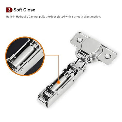 50 Pack Full Overlay Face Frame Soft Close Hinges, 105° 3-Way Adjust - size: Full