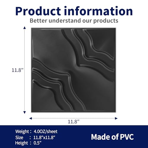 Art3dwallpanels 3D Wall Panels, 33 Pack, 12x12 Inch, Black - color: Flower Black